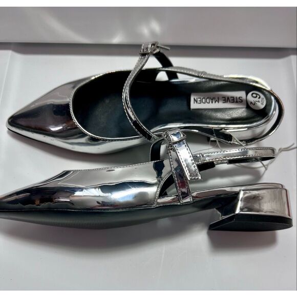Steve Madden Women's Silver Anyaa  Slingback Double Strap Flats Metallic Size 6. - Picture 8 of 10